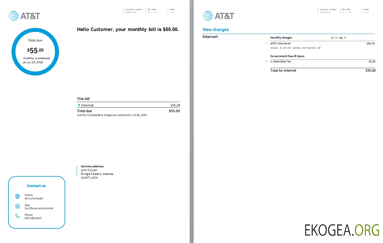 Saint Lucia internet utility bill, 3 pages scr